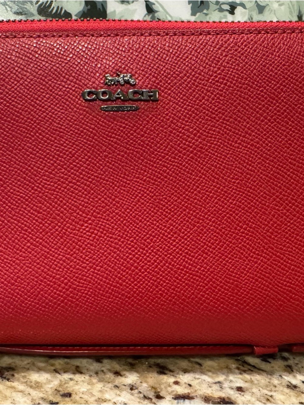 COACH Red Saffiano Leather Wristlet with Silver Logo